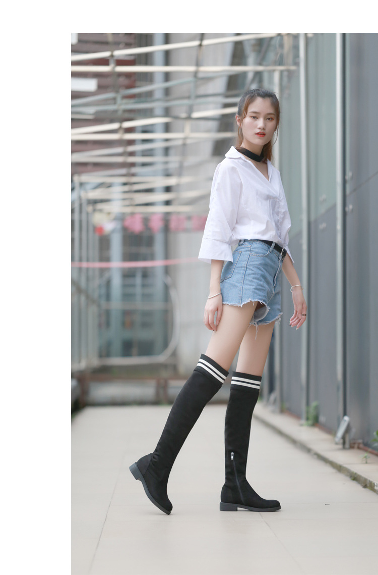 800- 1新款秋飞织过膝袜靴韩版弹性长筒靴学院透气运动高帮弹力鞋