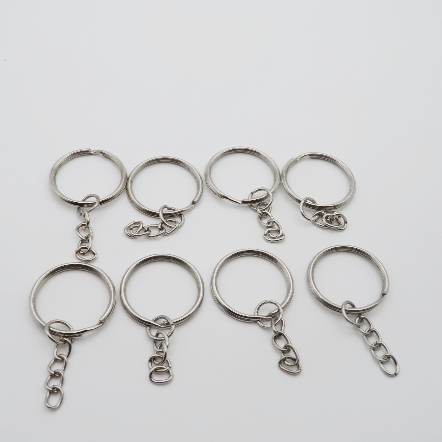 批发现货金属镀镍钥匙圈链 25mm钥匙圈带四节链 扁圈四节链