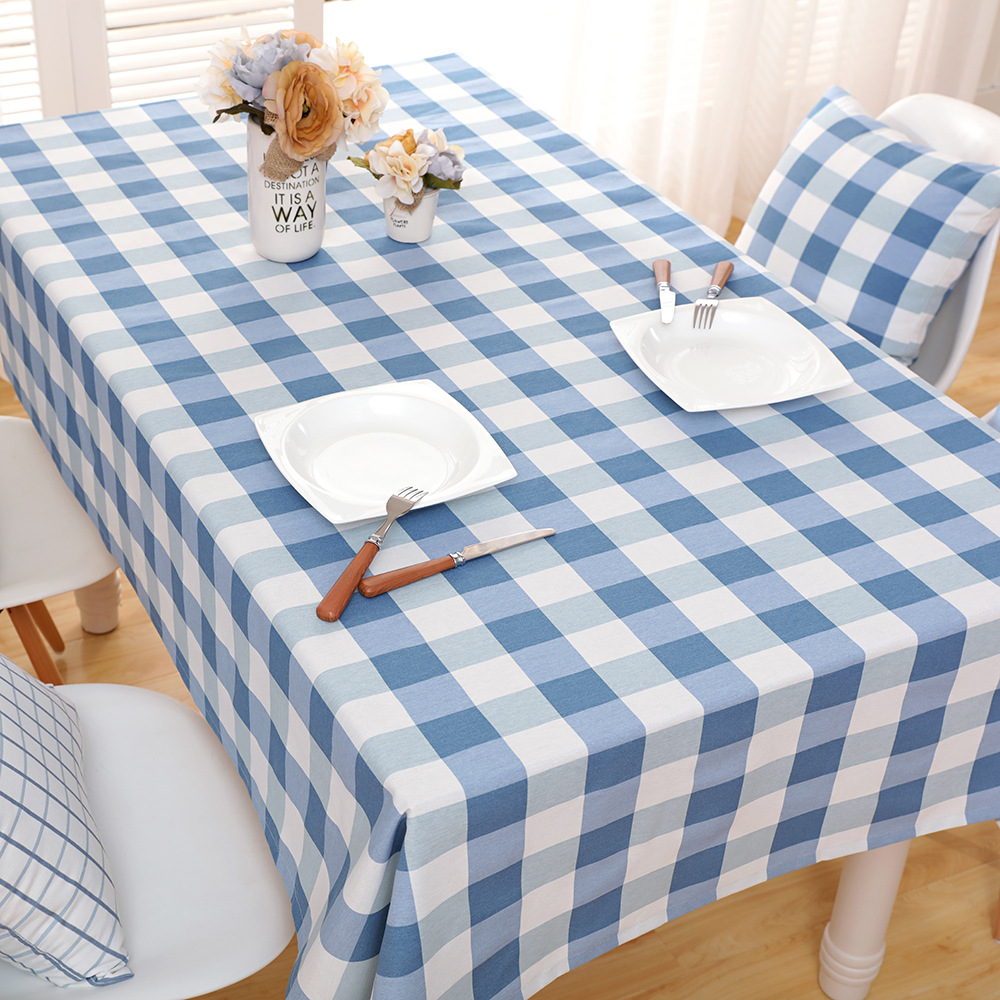 北欧格子桌布批发涤棉印花帆布餐巾布茶几布旅馆家居布艺台布