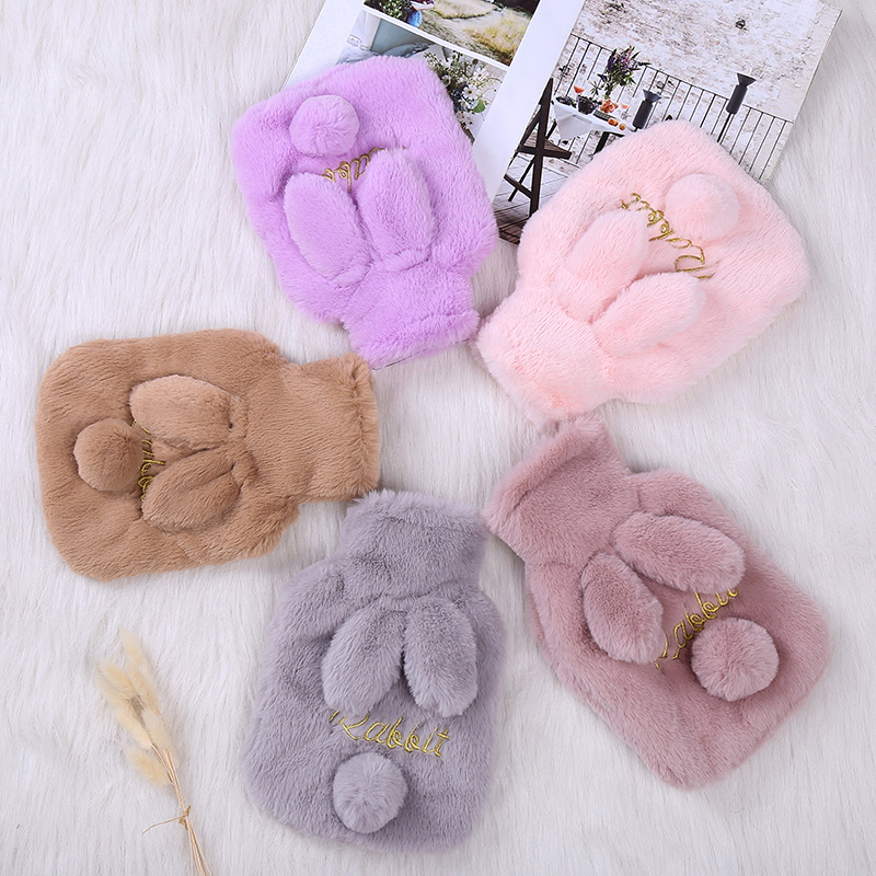 Korean Fashion Ins Cute Rex Rabbit Fluffy Hot Water Bag Water Injection Mini Detachable Flush Hot-Water Bag Factory Direct Sales