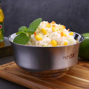 铁饭碗食品级不锈钢碗 家用 成人带盖304不锈钢 防烫可爱双层实心