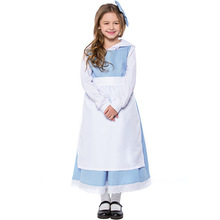 蓝白色童话公主贝儿公主裙童装 万圣节女童女仆装话剧舞台表演服