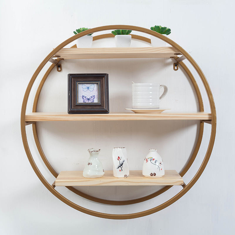 现代简约铁艺置物架 家用客厅壁挂式圆形书架一字型隔板展示架