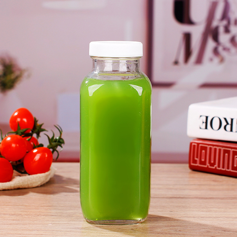 新款ins饮料玻璃瓶500ml方形玻璃果汁瓶 网红奶茶玻璃瓶定制logo