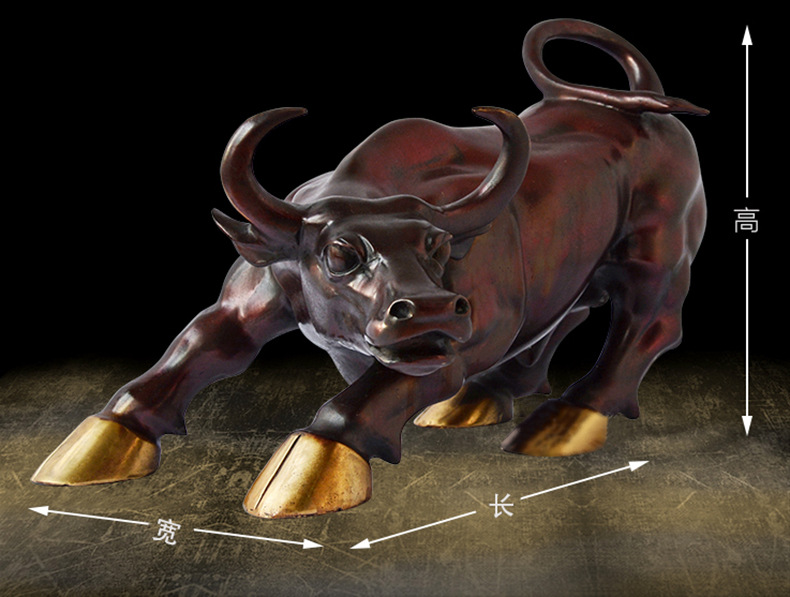 开光纯铜华尔街旺市金牛股市炒股办公桌发财牛风水摆件金属工艺品