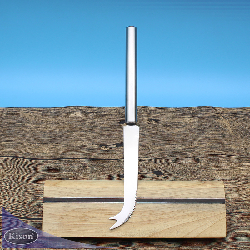超细不锈钢管柄芝士刀轻巧圆筒钢管手柄有齿有叉头切奶酪工具