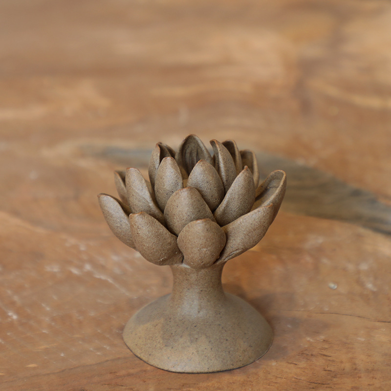 手工香插 陶泥莲花香炉 香盘线香香薰创意卧香炉宝莲灯三孔香插