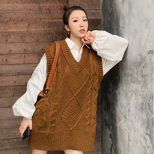 网红款 2018秋冬新款学院风马甲女针织背心宽松v领韩版毛线坎肩潮