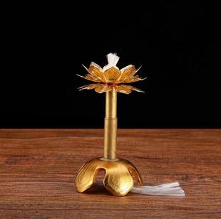 寺庙供奉批发宗教用品法器道教宗教用品出口无字莲花灯芯座铜合金