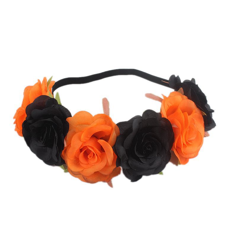 New European and American Rainbow Color Headband Artificial Rose Flower Elastic Ribbon Pride Same-Sex Holiday Garland Headdress for Women