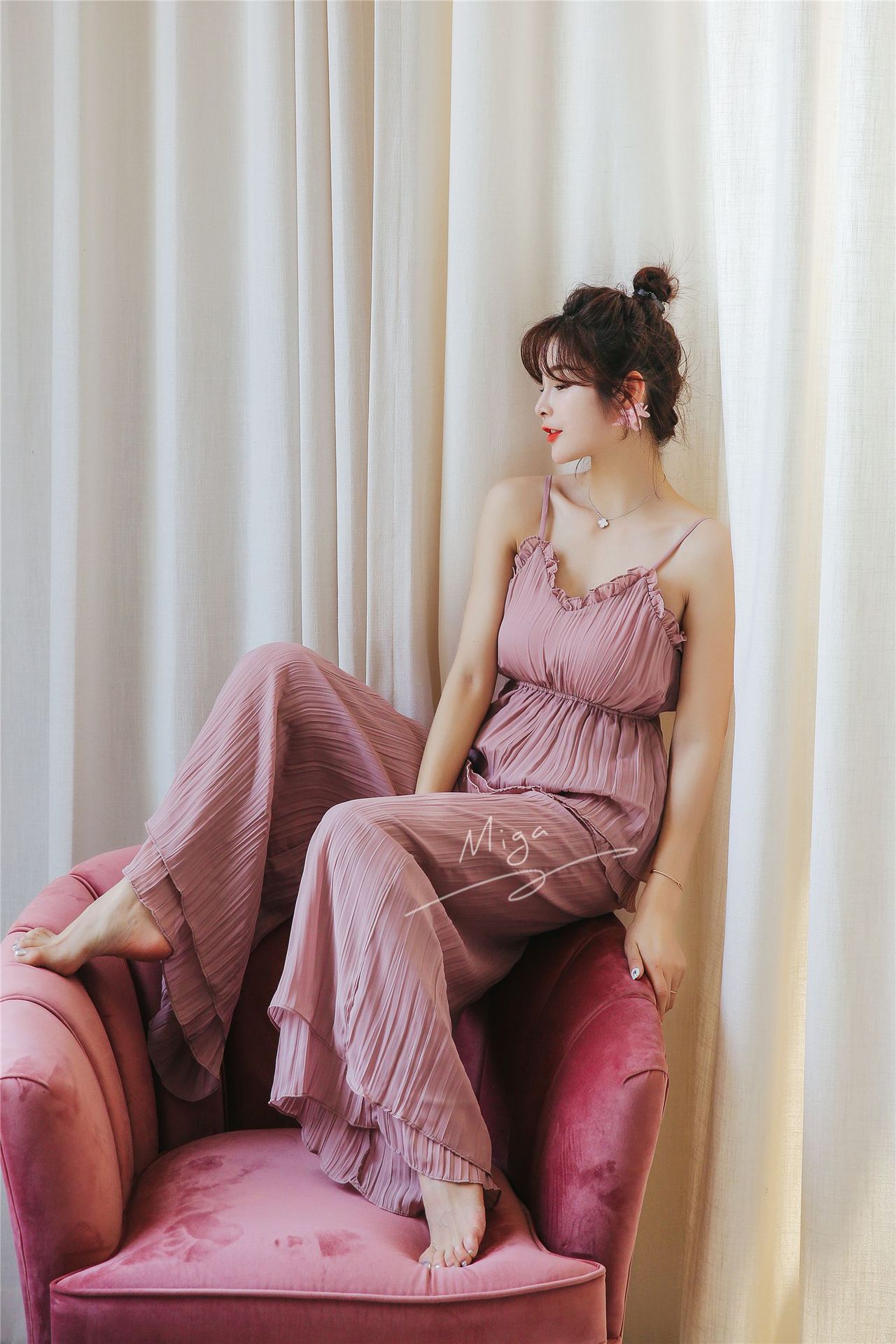 度假款吊带两件套 v领长睡裙家居套装