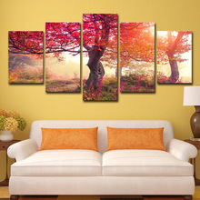 跨境ebay wish5块帆布艺术季节秋天树木现代客厅大画布墙艺术