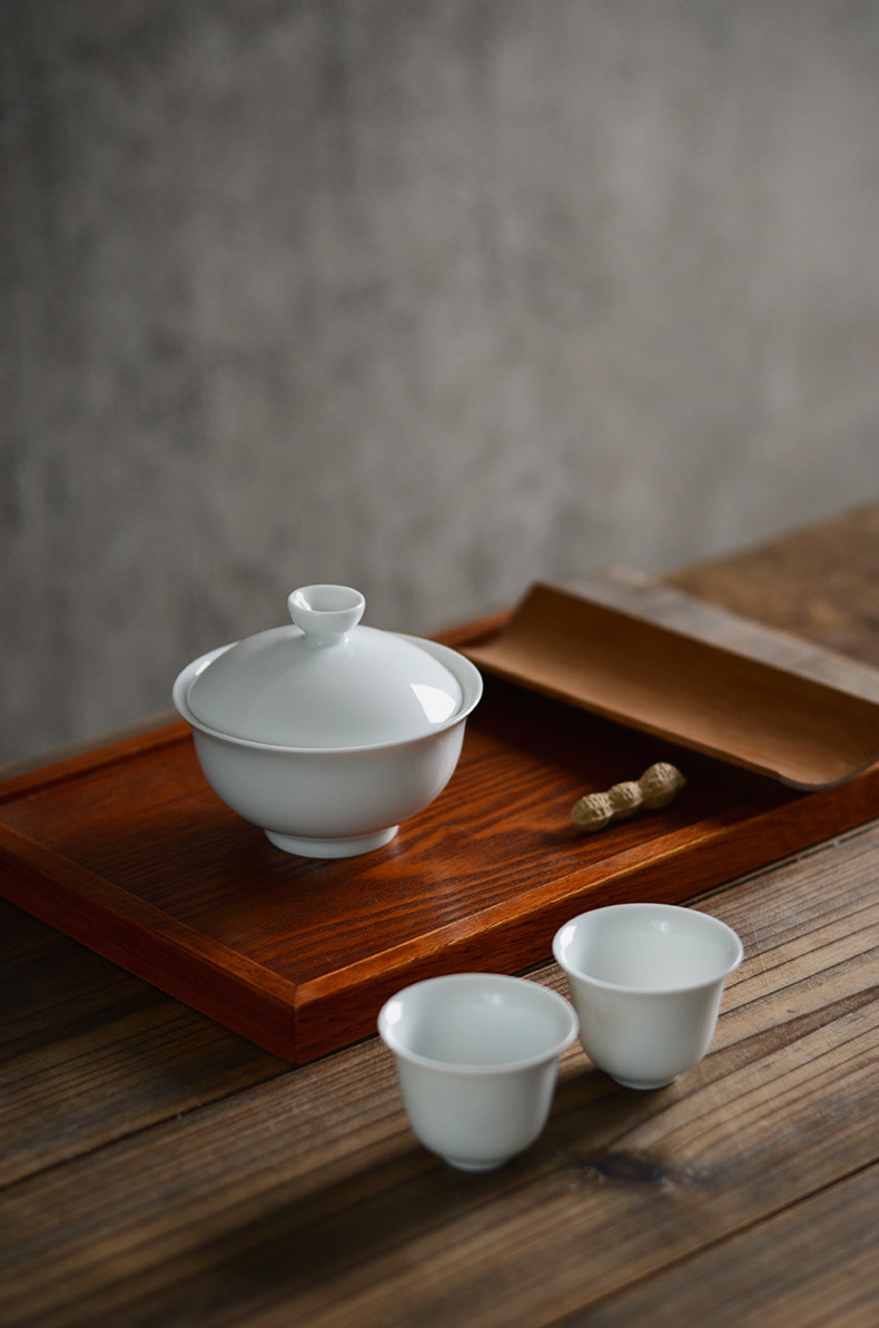 景德镇纯白瓷玉泥甜白盖碗 甜白釉玉兰盖碗茶碗 陶瓷薄胎功夫茶具