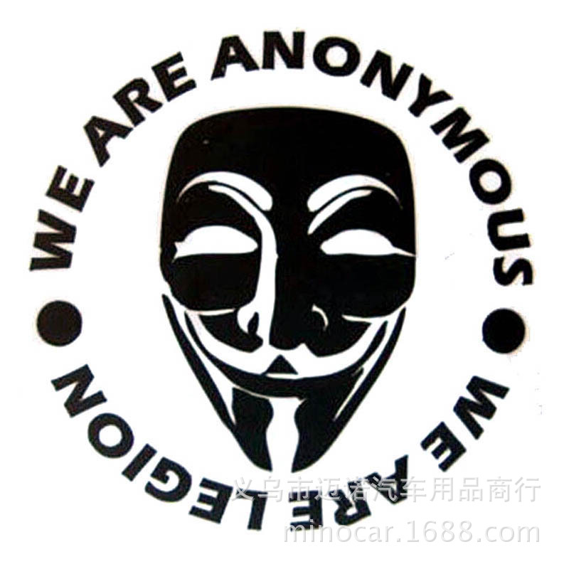 外贸爆款we are anonymous 车贴 黑客组织匿名者面具诡异笑脸车贴