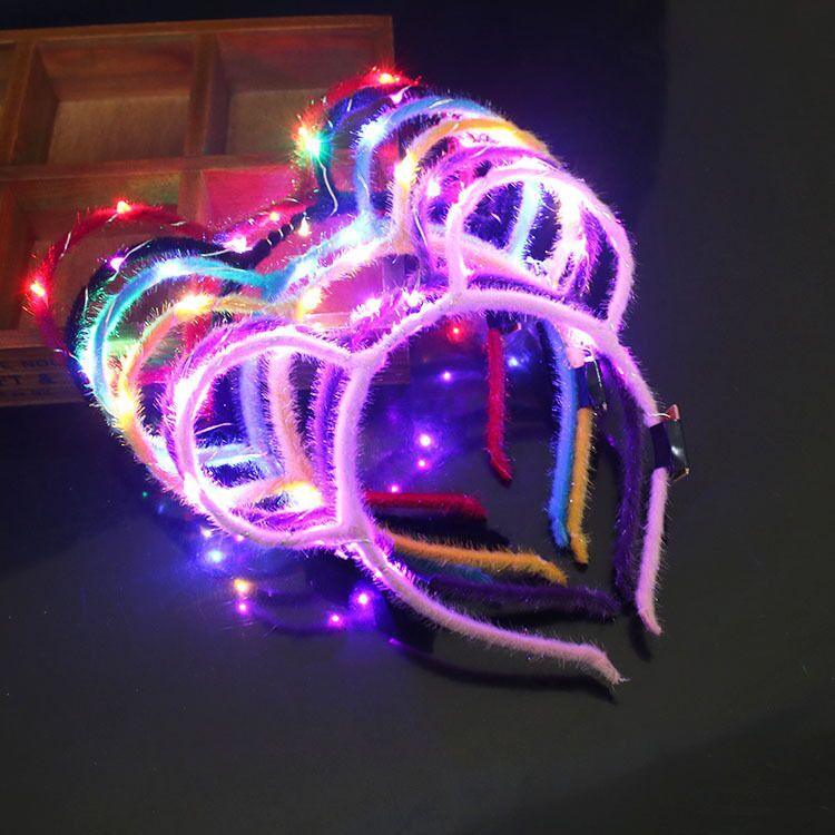 Glowing Cat Ear Headband Flash Garland Headdress Rabbit Ears Headband Wechat Scan Code Gift Night Market Stall Supply