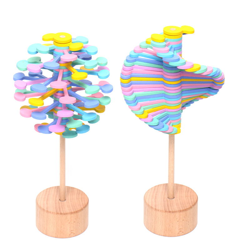 Wooden TikTok Same Style Rotating Lollipop Fisher Series Creative Office Decoration Adult Pressure Relief Pressure Reduction Toy