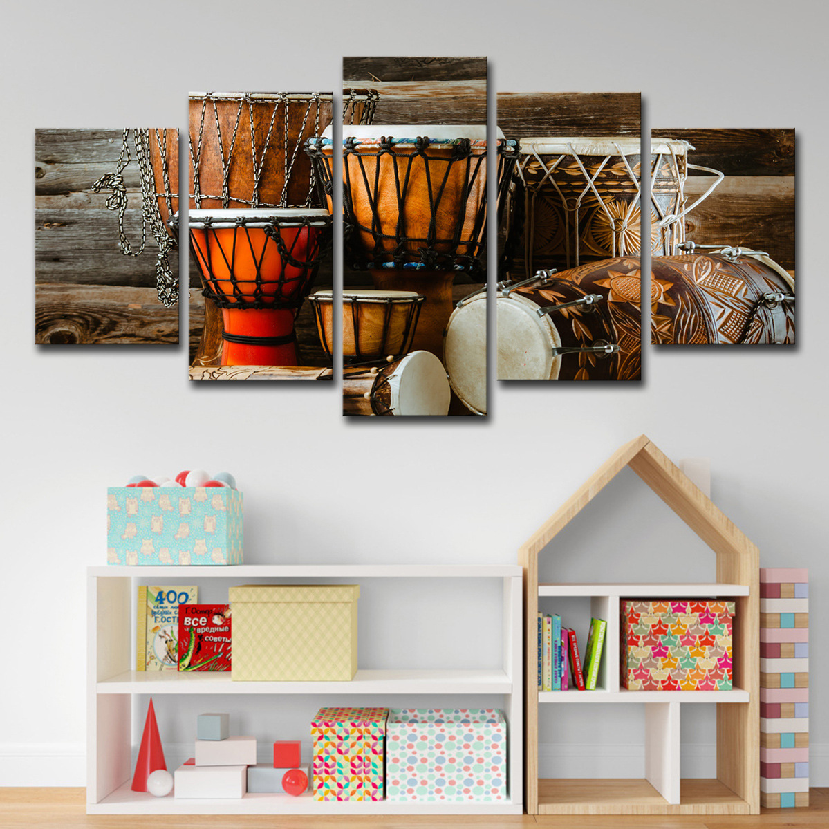 跨境专供亚马逊 aliexpress5块画布上绘画艺术鼓乐器的客厅墙装饰