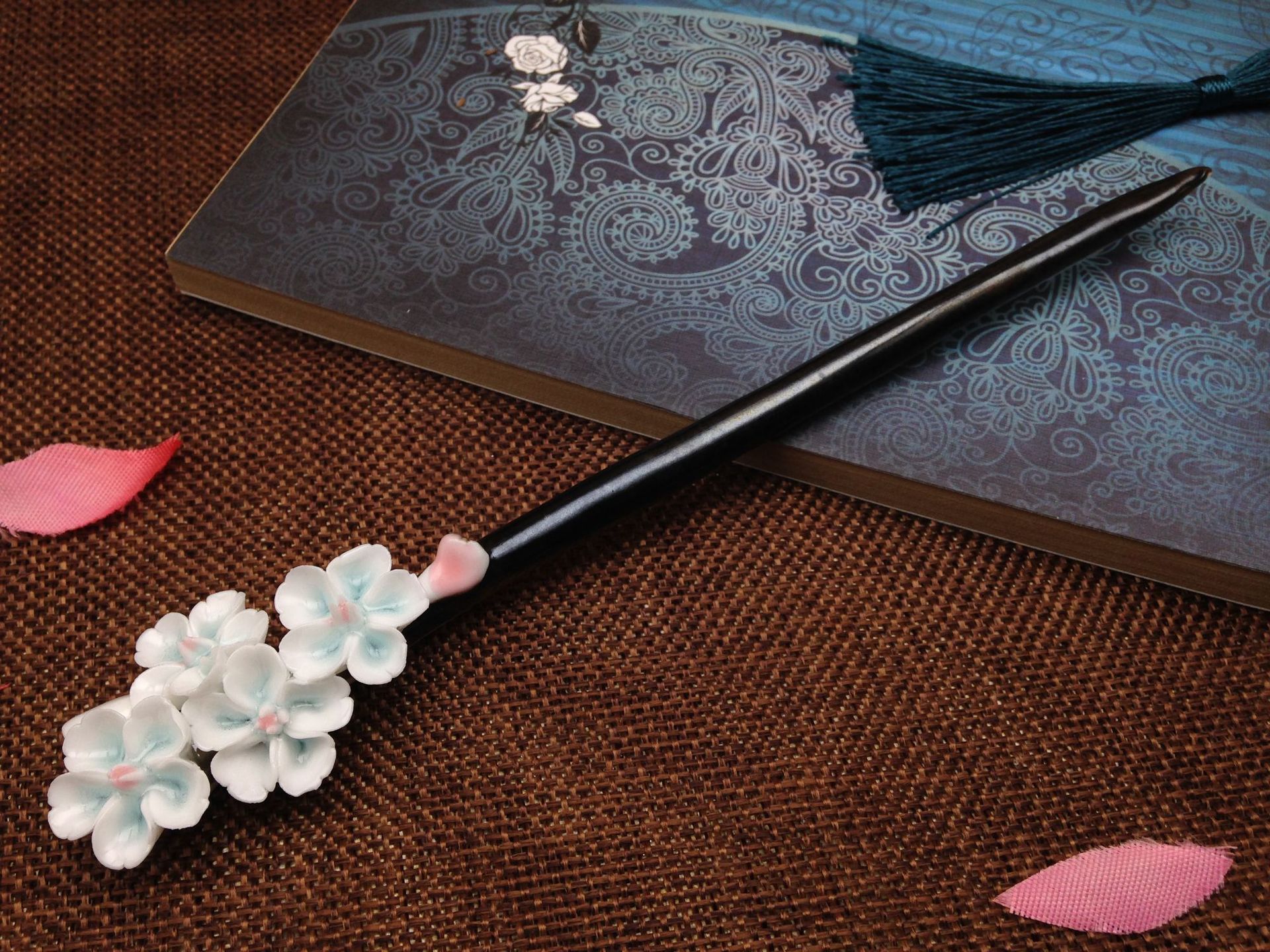 厂家直销古典时尚陶瓷发钗 纯手工陶瓷花朵发饰 复古陶瓷发钗批发