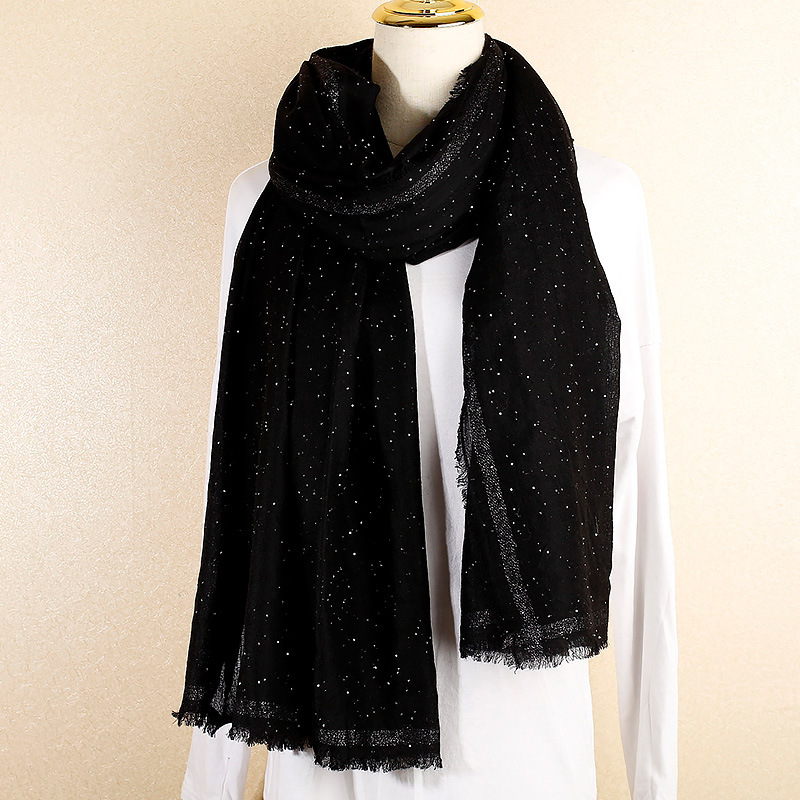 璀璨星空羊绒围巾秋冬季薄款女大尺寸百搭披肩纯黑色亮片