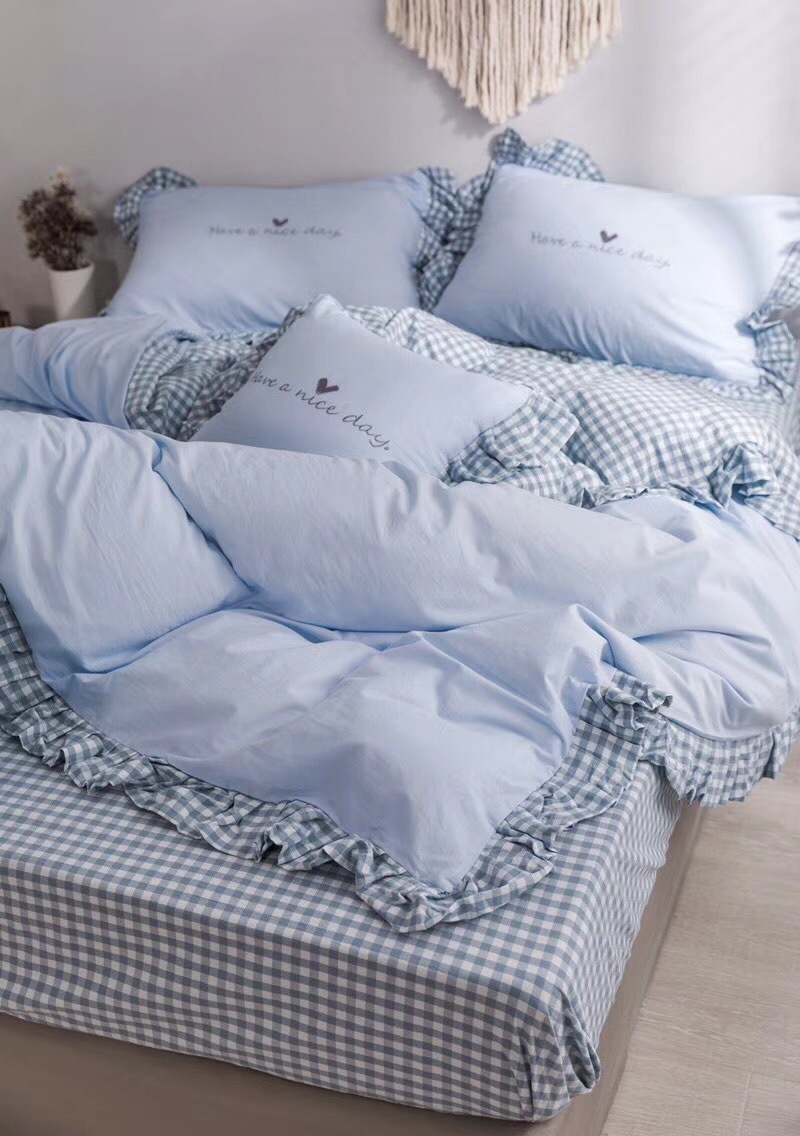 韩国ins刺绣可裸睡被套水洗棉绣花四件套床品床单套件一件代发