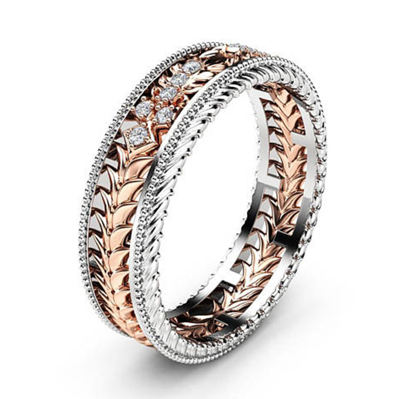 跨境线条几何手饰双色调金戒指钻石结婚戒指男女婚戒现货批发