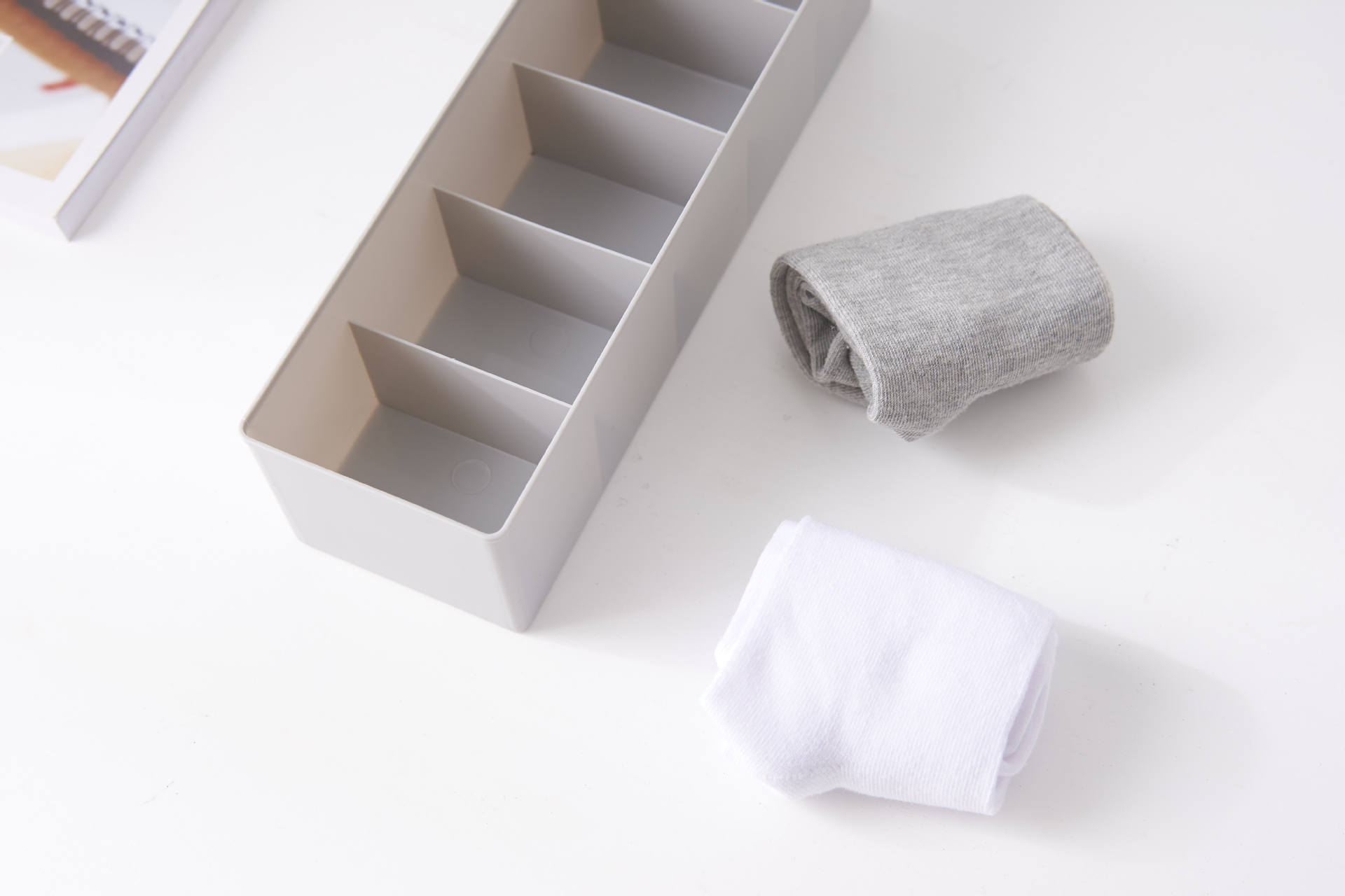 塑料五格袜子收纳盒桌面内衣收纳格抽屉式内裤整理盒塑料袜子盒