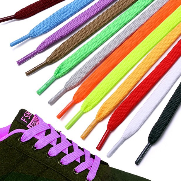 扁平双层鞋带 空心帆布鞋带黑白红橙色彩色鞋带运动鞋扁鞋带