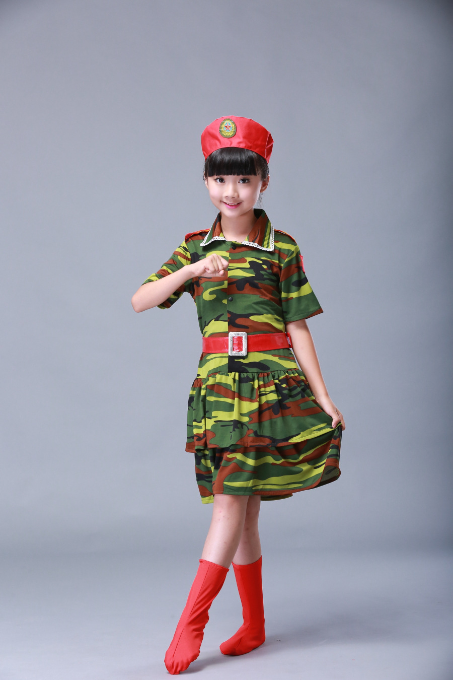 儿童兵娃娃演出服男童女童迷彩裙军服小女兵舞蹈服装少儿军装套