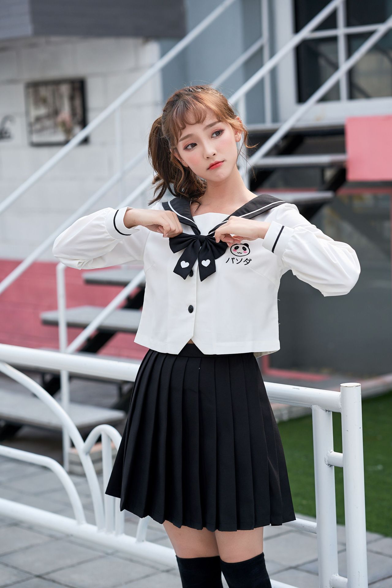 日系甜美可爱熊猫刺绣软妹正统长袖jk制服水手服女秋学生套装