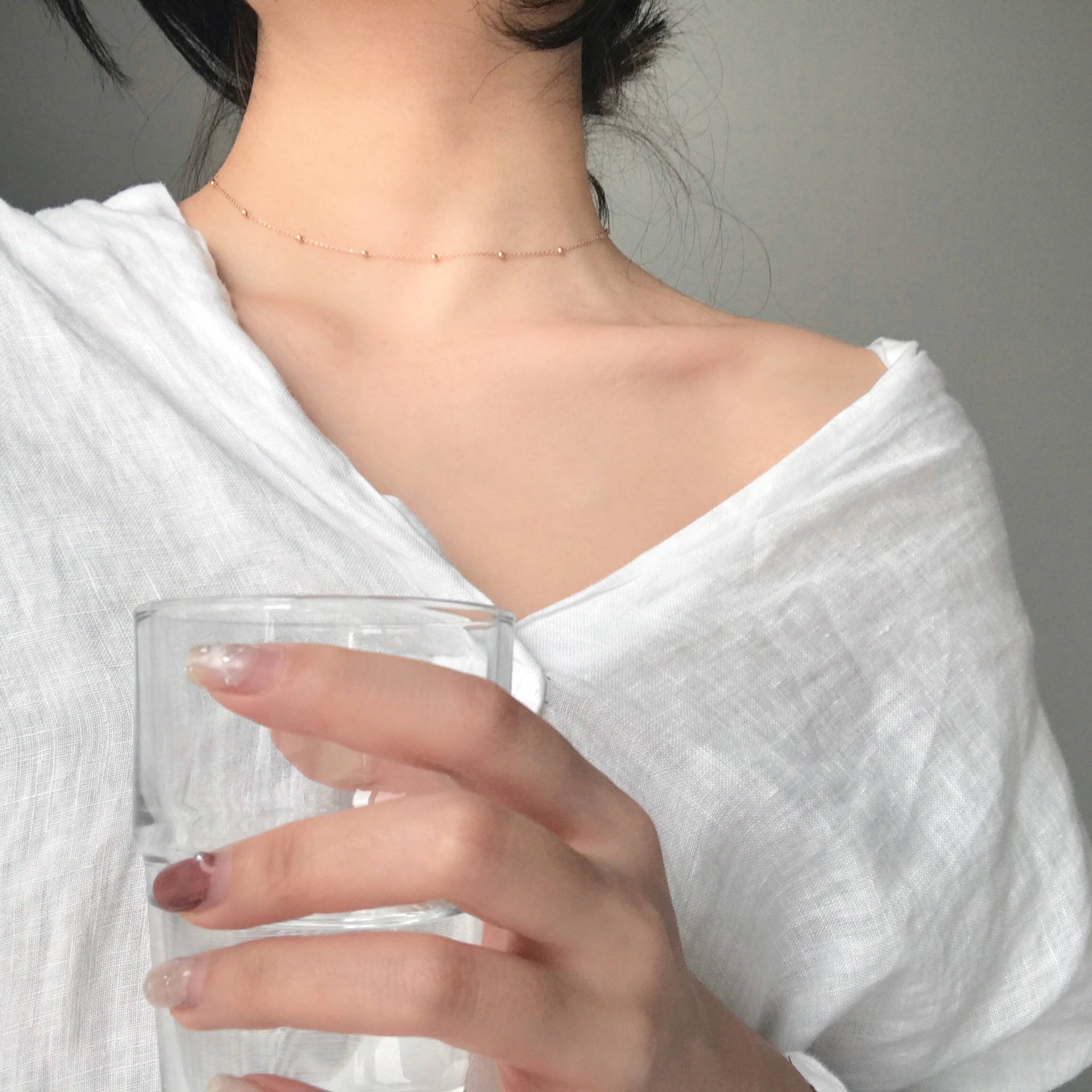 choker少女细项链项圈日韩纤细复古间隔小珠短款颈链锁骨链x148