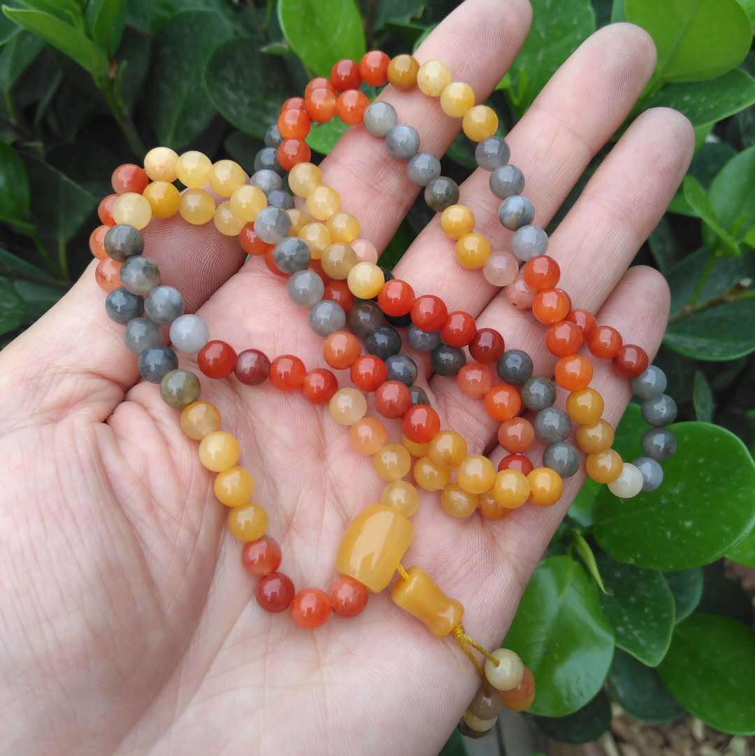 批发新疆戈壁玉108颗金丝玉圆珠项链克拉玛依黄玉手串手链