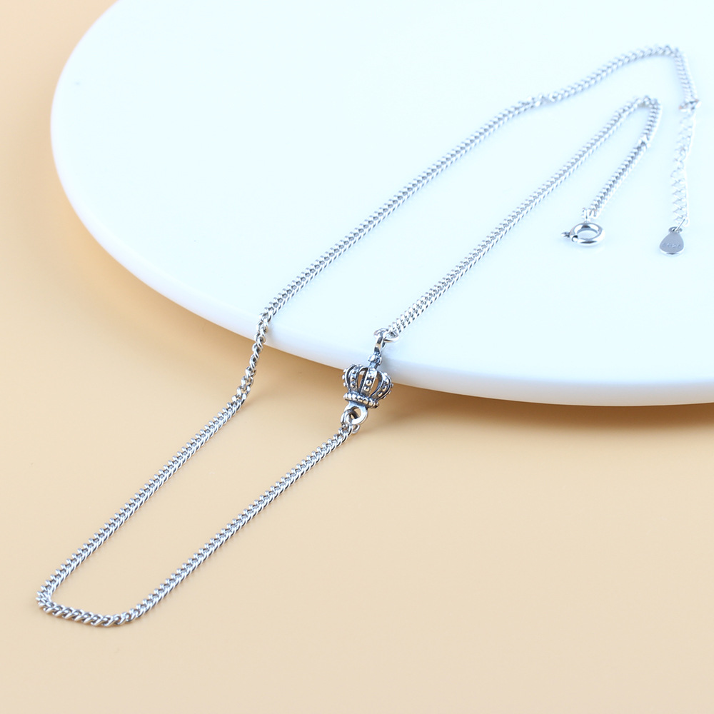 新款s925银项链韩国皇冠锁骨链16寸18寸20寸毛衣链男女情侣饰品