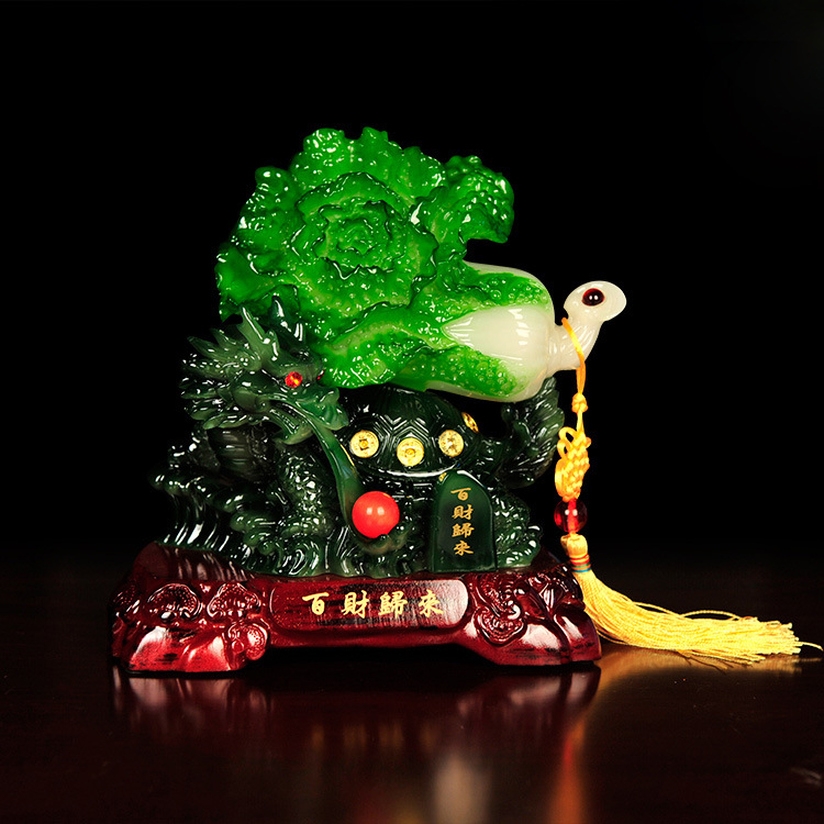 招财仿玉白菜摆件百财归来酒柜装饰品电视墙公司店铺饭店开业礼品