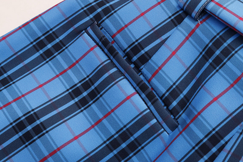 2018春夏新款欧洲站腰带饰格子裤 女士时尚裤子 wdl6038