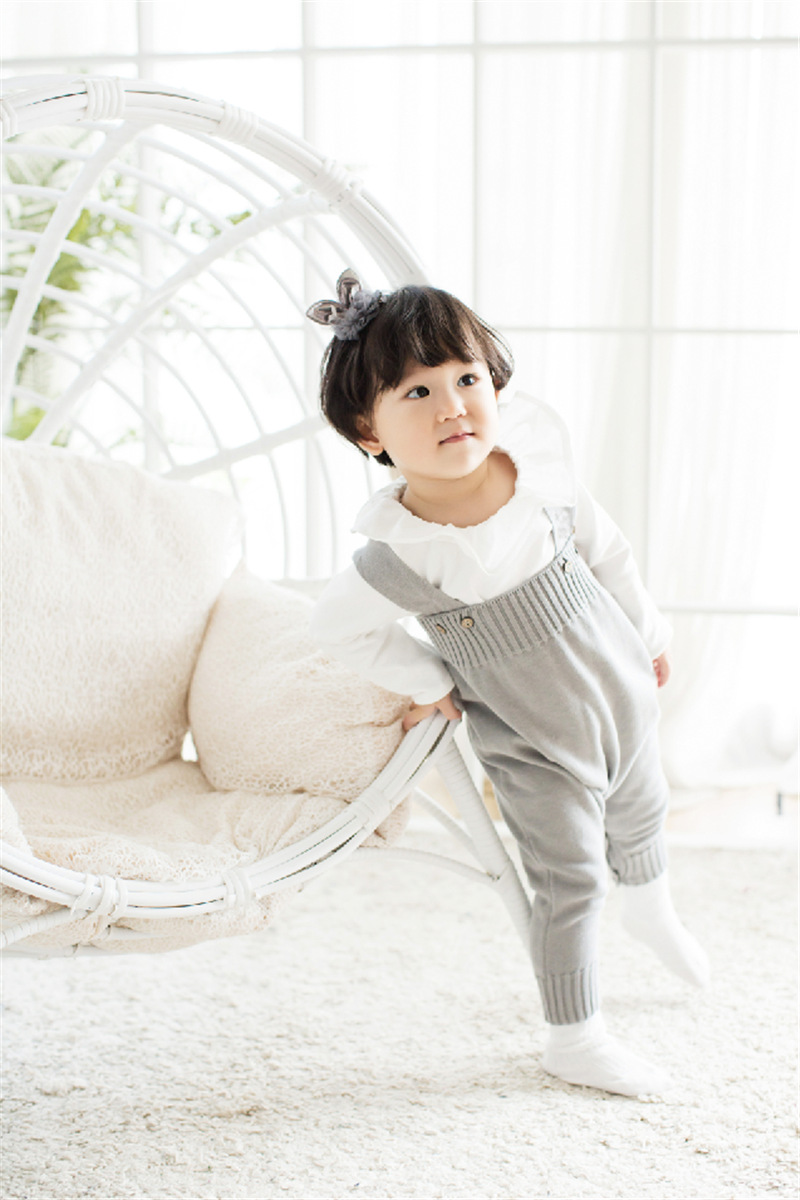 新款韩版大pp儿童纯色针织背带裤男女宝宝毛线爬服婴幼儿背带裤