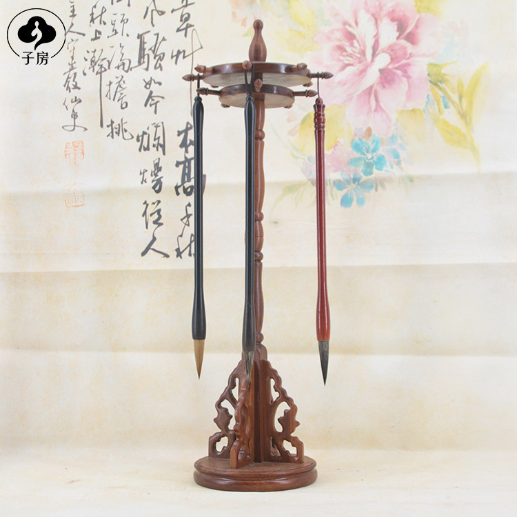 圆形笔挂 批发黄梨木实木笔挂 实用新品圆盘毛笔挂 笔架 挂笔