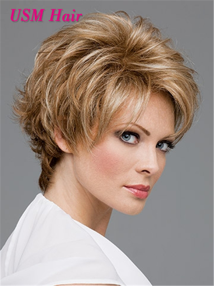 许昌假发 欧美时尚金棕色蓬松仿真短发假发女 wig 速卖通ebay货源