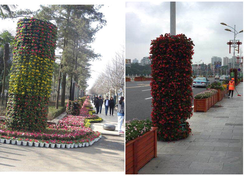 室外塑料垂直立体绿化种植盒壁挂植物墙圆柱电线杆植物种植盒