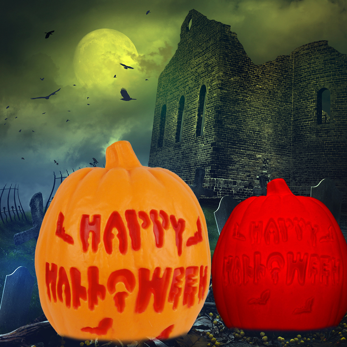 万圣节南瓜灯镂空刻字发光南瓜桶 鬼节商场ktv布置南瓜灯酒吧装饰