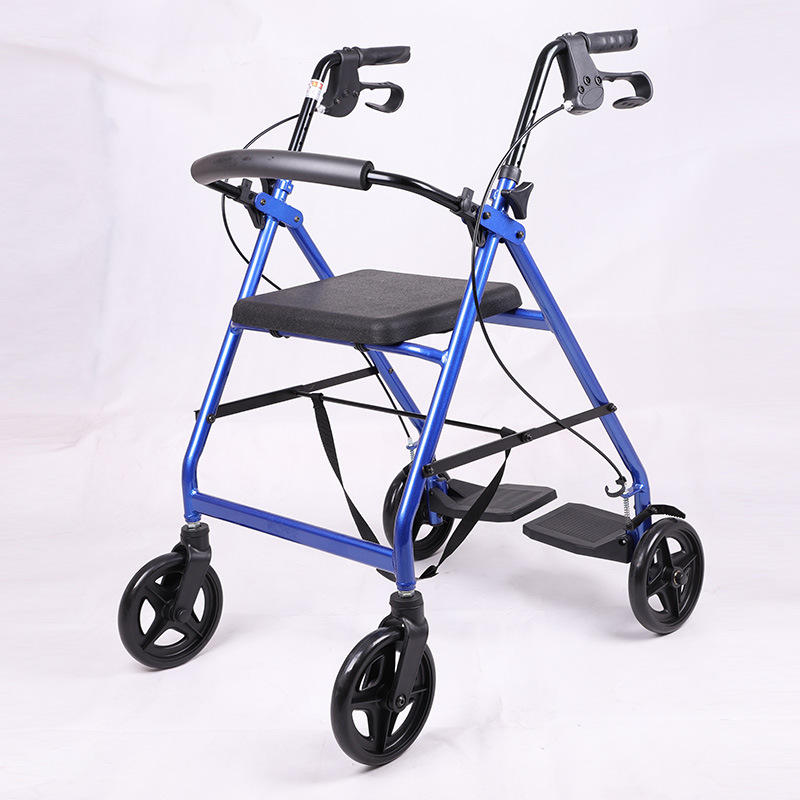 铝合金手推车四轮助步车带手刹可折叠复健助行器老人代步车购物车