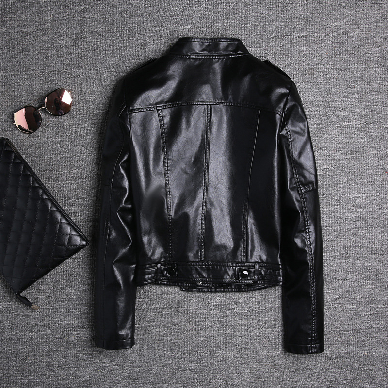 2018春装新款机车皮衣女短款翻领pu皮夹克韩版修身外套 一件代发