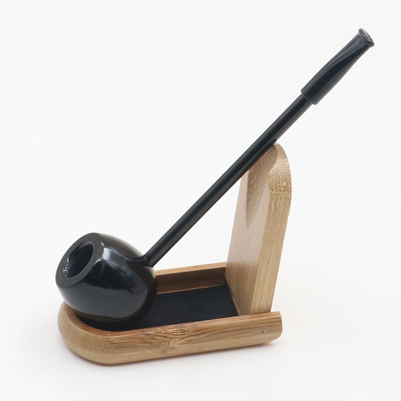 黑色时尚创意烟斗大力水手烟斗 细长接杆款 圆通底 高端大气烟斗