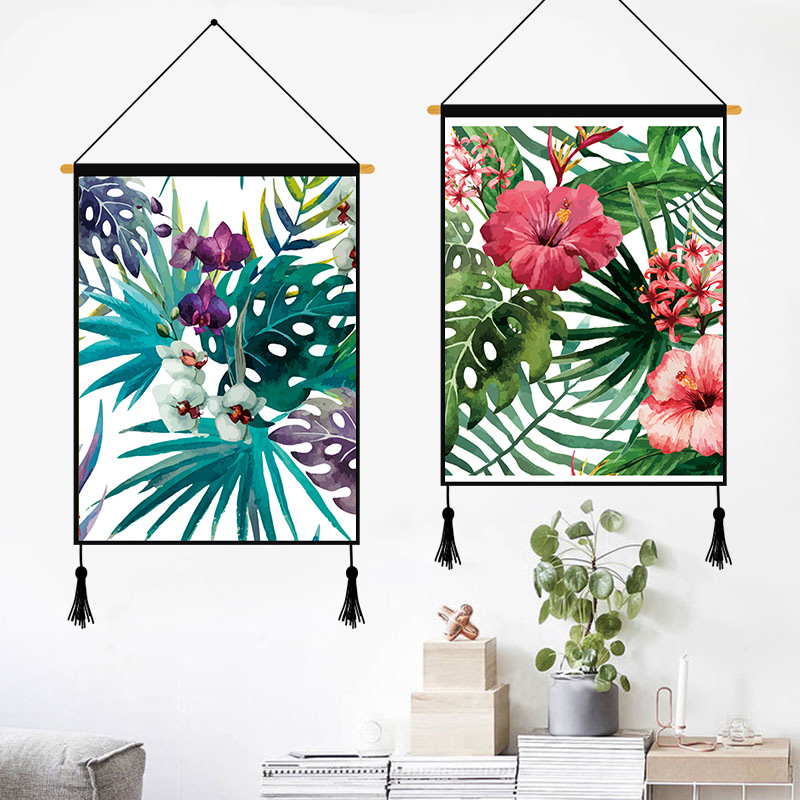 龟背竹热带植物花卉挂画壁画 客厅沙发背景创意挂画来图定制
