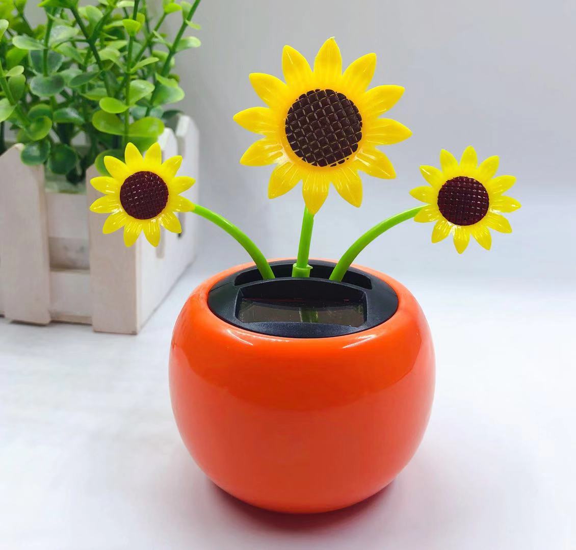 Factory Direct Sales Solar Apple like Flower Car Decoration Automatic Shake SUNFLOWER Car Decoration Ornament Wholesale