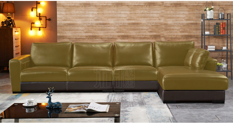 现代简约客厅组合进口头层中厚牛皮油蜡真皮办公沙发转角l型贵妃