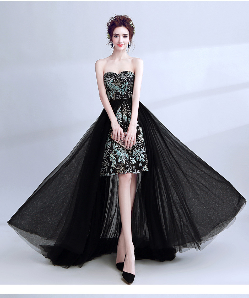 天使嫁衣 一纱2穿 黑色轻奢晚宴年会聚会生日前短后长婚纱礼服666