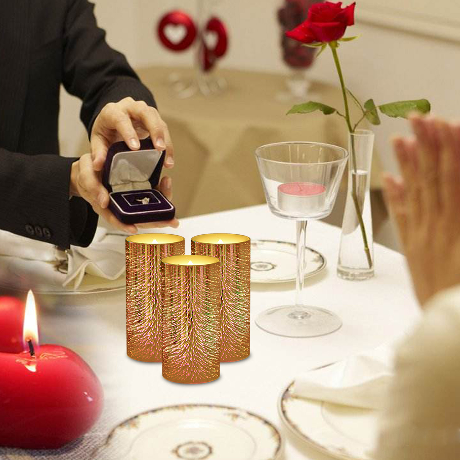 创意浪漫七彩变色蜡烛烛光晚餐玻璃led灯欧式求婚无烟表白蜡烛