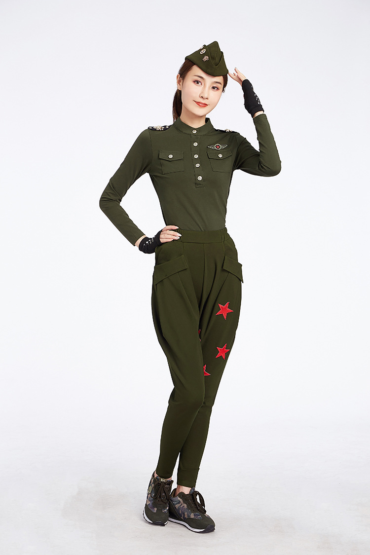 水兵舞服装全新女套装2018新款立领长袖纯棉t恤马老师同款