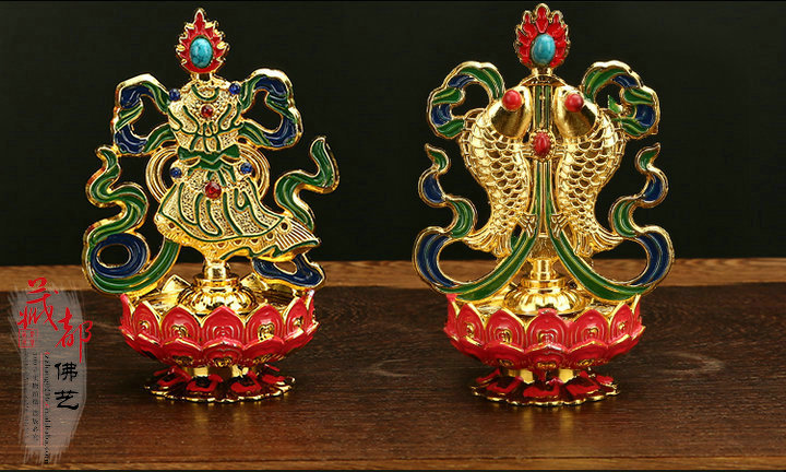 厂家特价批发佛教用品彩绘合金莲花吉祥八宝密宗法器供器中号