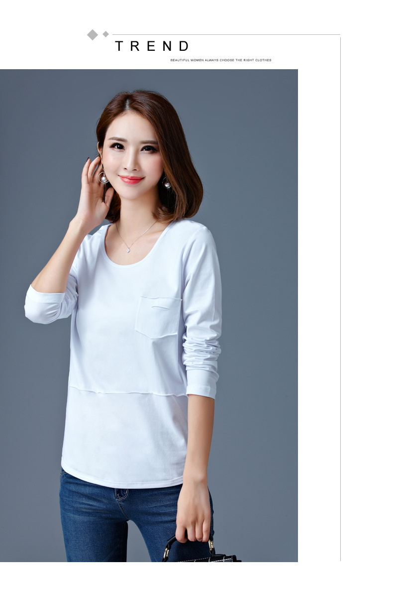 实拍2018秋冬季宽松圆领长袖打底衫t恤学生百搭上衣体恤女装 外贸